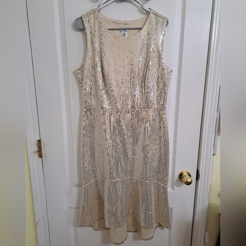 Alexa B Nites Gold Mermaid Knee Length High Low Dress Size 14
